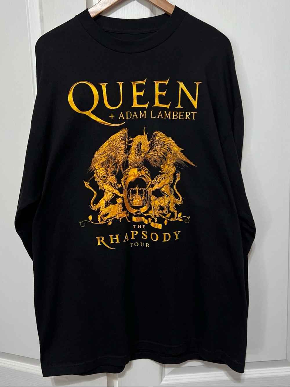 Source Unknown Black Long Sleeve Tee with Gold Crest - Queen + Adam Lambert